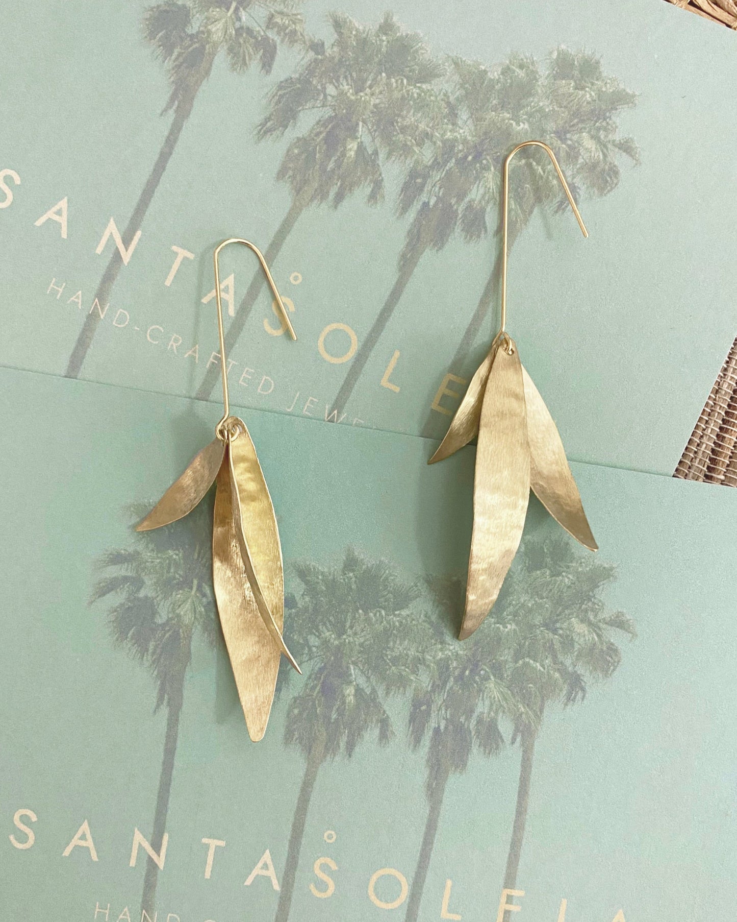 O L Y M P I A ~ golden triality olive leaf statement earrings