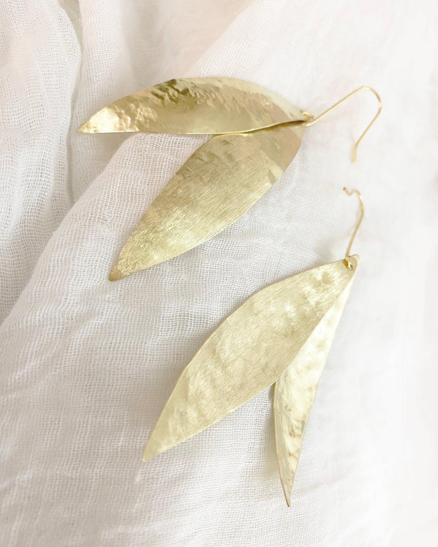 O L Y M P I A ~ dual golden olive leaf statement earrings