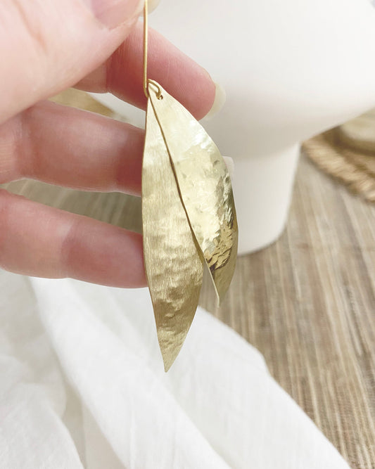 O L Y M P I A ~ dual golden olive leaf statement earrings