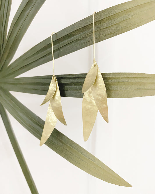 O L Y M P I A ~ golden triality olive leaf statement earrings