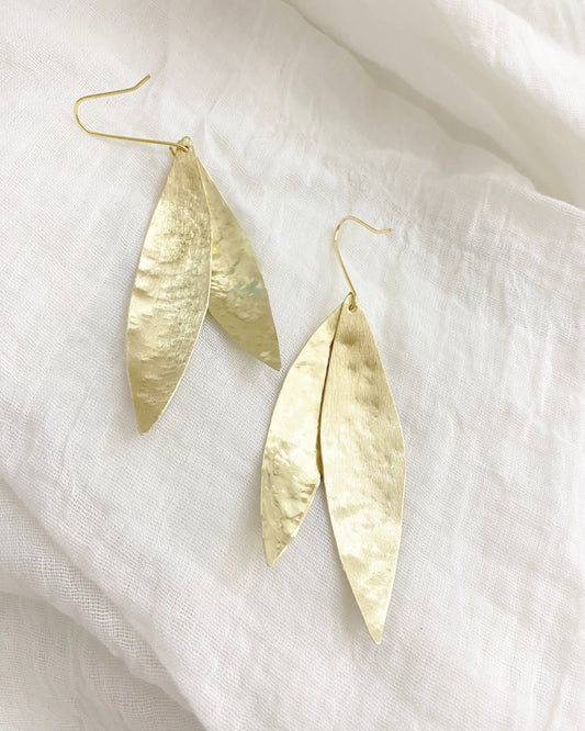 O L Y M P I A ~ dual golden olive leaf statement earrings